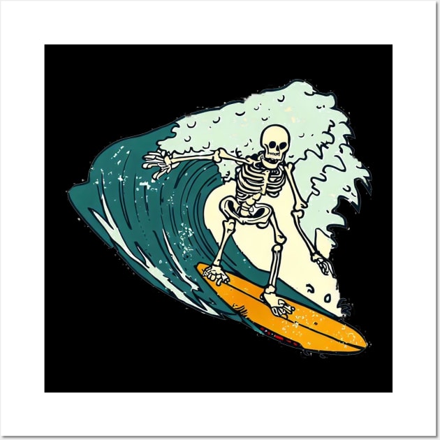 Skeleton Surfer Riding Big Wave Wall Art by tropicalteesshop